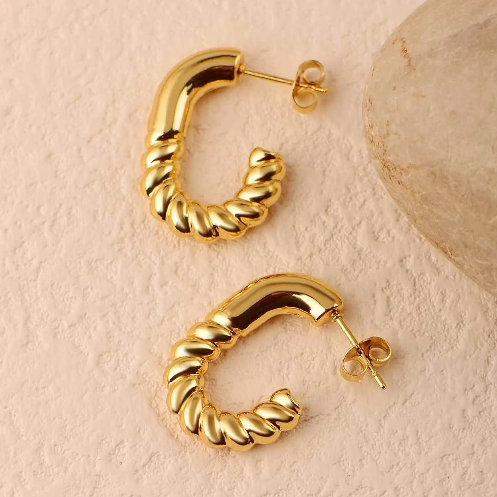 NEW💎18K Gold Hoop Earrings*Twisted Hoop Earrings - Picture 6 of 7